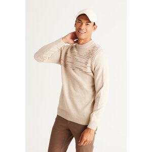 AC&Co / Altınyıldız Classics Men's Beige-Brick Standard Fit Regular Cut Half Turtleneck Knitwear Sweater