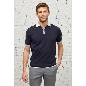 ALTINYILDIZ CLASSICS Men's Navy Blue Standard Fit Normal Cut Polo Neck 100% Cotton Short Sleeve Knitwear T-Shirt