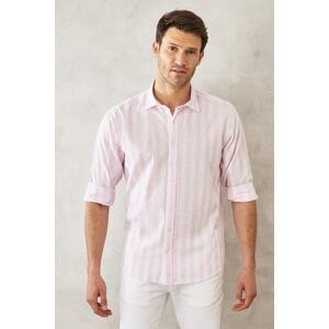 AC&Co / Altınyıldız Classics Men's White-Pink Comfort Fit Relaxed Fit 100% Cotton Classic Collar Shirt