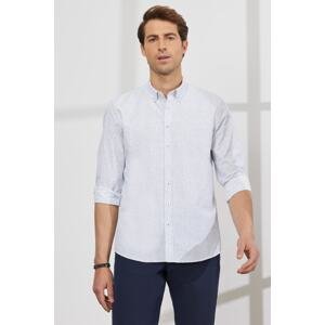 ALTINYILDIZ CLASSICS Men's White-blue Slim Fit Slim Fit Buttoned Collar Cotton Printed Shirt