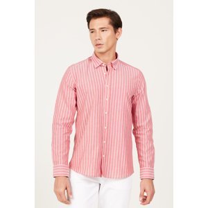 AC&Co / Altınyıldız Classics Men's Burgundy-white Slim Fit Slim Fit Hidden Button Collar 100% Cotton Striped Shirt