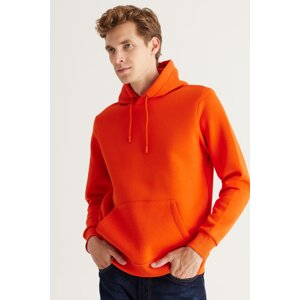 AC&Co / Altınyıldız Classics Men's Orange Standard Fit Regular Cut Fleece 3 Thread Hooded Cotton Sweatshirt