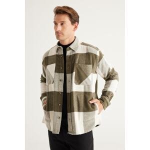 AC&Co / Altınyıldız Classics Men's Khaki-beige Oversize Wide Cut Buttoned Collar Plaid Patterned Lumberjack Winter Shirt Jacket
