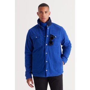 AC&Co / Altınyıldız Classics Men's Sax-Navy Blue Standard Fit Regular Fit Shirt Collar Pocketed Fleece Jacket