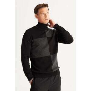 AC&Co / Altınyıldız Classics Men's Black-Grey Standard Fit Regular Fit Full Turtleneck Cotton Knitwear Sweater