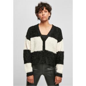 Women's short oversized down cardigan black/white sand