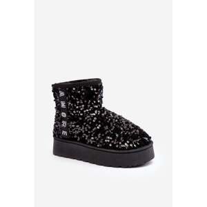 Women's platform snow boots decorated with sequins, black Silmo