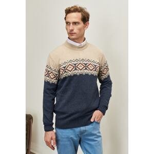 AC&Co / Altınyıldız Classics Men's Beige-Aviator Blue Standard Fit Half Turtleneck Lace Soft Textured Knitwear Sweater