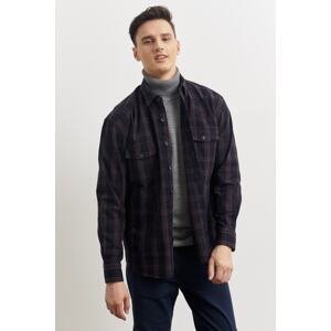 ALTINYILDIZ CLASSICS Men's Navy Blue-burgundy Oversize Loose Cut Button Collar Plaid Patterned Winter Shirt Jacket