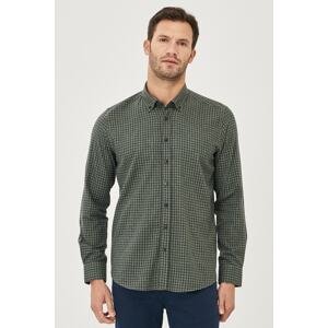 ALTINYILDIZ CLASSICS Men's Green-Navy Blue Slim Fit Slim Fit Buttoned Collar Flannel Lumberjack Shirt