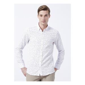 ALTINYILDIZ CLASSICS Men's White - Burgundy Slim Fit Slim Fit Buttoned Collar 100% Cotton Printed Shirt