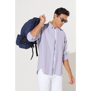 ALTINYILDIZ CLASSICS Men's Burgundy - White Comfort Fit Relaxed Cut Buttoned Collar Plaid Shirt