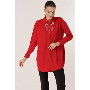 By Saygı Pearl Necklace and Front Buttoned Knitted Tunic Blouse