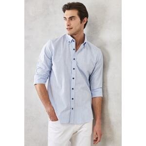 ALTINYILDIZ CLASSICS Men's Blue Slim Fit Slim Fit Buttoned Collar 100% Cotton Flamed Shirt
