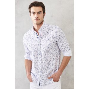 ALTINYILDIZ CLASSICS Men's White-Navy Blue Slim Fit Slim Fit 100% Cotton Buttoned Collar Printed Shirt