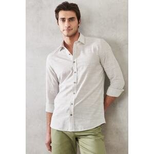 ALTINYILDIZ CLASSICS Men's Khaki Slim Fit Slim Fit 100% Cotton Classic Collar Striped Shirt