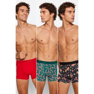 Trendyol 3-Pack Multi Color Men's Christmas Pattern-Flat Pack Cotton Couple Boxer