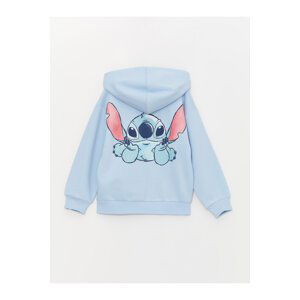 LC Waikiki Hooded Lilo and Stitch Printed Long Sleeve Girls' Zippered Sweatshirt