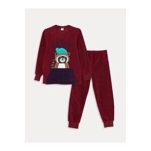 LC Waikiki Crew Neck Embroidered Long Sleeve Fleece Boys' Pajama Set