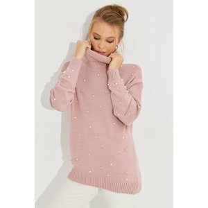 Cool & Sexy Women's Powder Turtleneck Pearl Knitwear Sweater