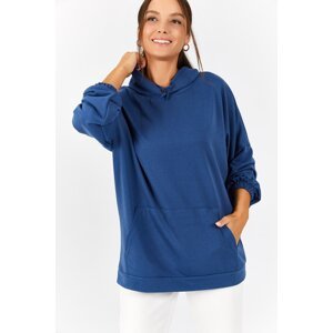 armonika Women's Dark Blue Hooded Sweatshirt with Pocket