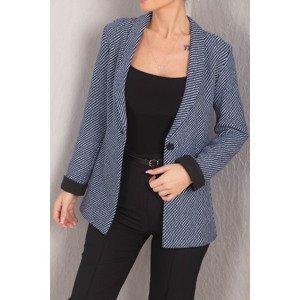 armonika Women's Blue Striped Fold Sleeve Single Button Cachet Jacket