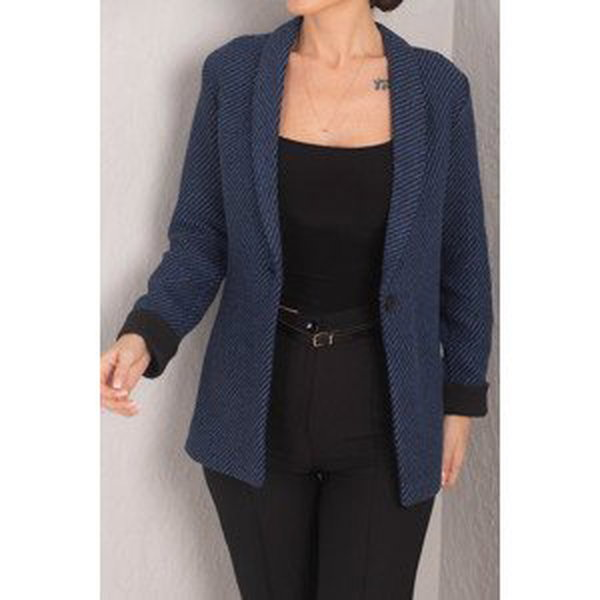 armonika Women's Saxony Striped Folding Sleeve Single Button Cachet Jacket