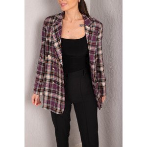 armonika Women's Damson Double Breasted Collar 6 Button Waistband Oversize Tweed Jacket