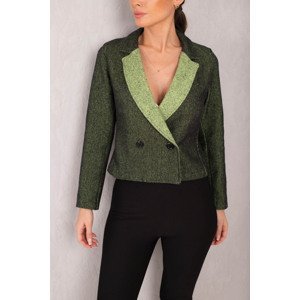 armonika Women's Pistachio Green Double Breasted Collar Two Color Stitched Crop Jacket