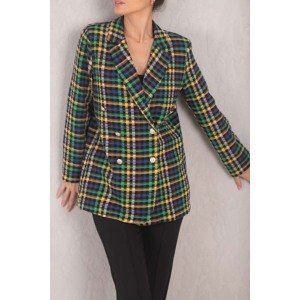 armonika Women's Mustard Double Breasted Collar 6 Button Waistband Oversize Tweed Jacket