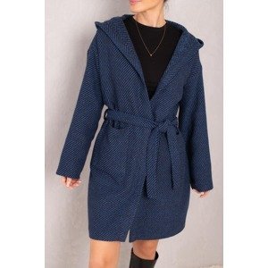 armonika Women's Saxe Blue Waist Belted Pocket Hooded Oversize Cachet Coat