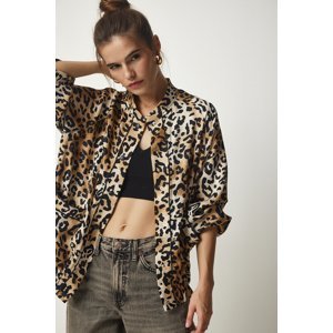 Happiness İstanbul Women's Brown Leopard Patterned Bomber Jacket