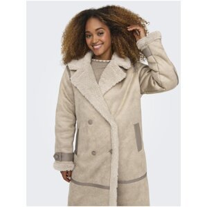 Beige women's coat in suede finish with faux fur ONLY Ylva - Women