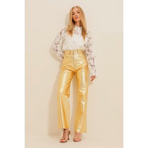 Trend Alaçatı Stili Women's Gold Gold Plated Palazzo Trousers