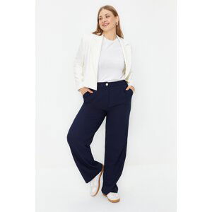 Trendyol Curve Navy Blue High Waist Wide Cut Woven Trousers