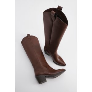 Marjin Women's Pointed Toe Western Heeled Boots Letoz Brown