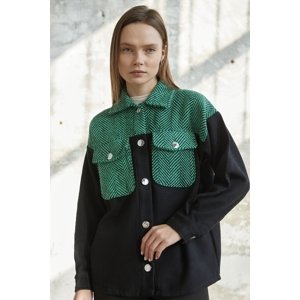 InStyle Herringbone Patterned Pocket Cachet Jacket - Green