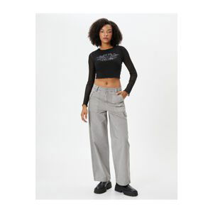 Koton Oversize Parachute Trousers with Faded Effect Pockets Cotton Legs with Elastic Stoppers