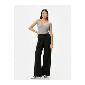 Koton Wide Leg Trousers Waist Asymmetric Button Detailed Pocket