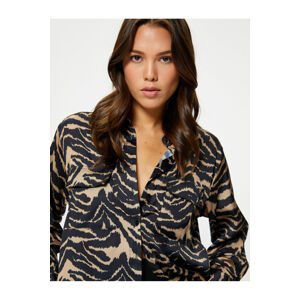 Koton Satin Shirt Zebra Pattern Pocket Buttoned Long Sleeve