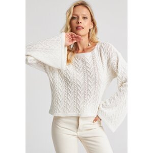 Cool & Sexy Women's White Spanish Sleeve Openwork Fine Knitwear Sweater YV214