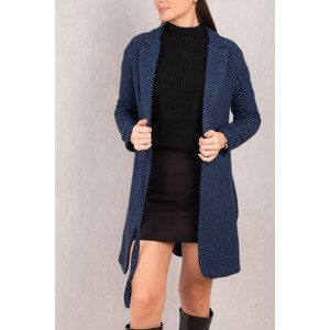 armonika Women's Saxe Blue Tie Herringbone Pattern Long Cachet Coat