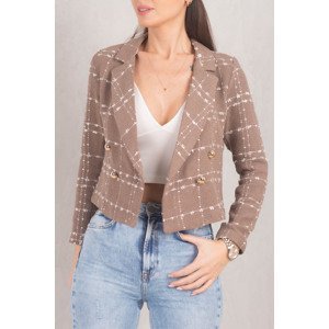armonika Women's Light Mink Double Breasted Collar Tweed Crop Jacket