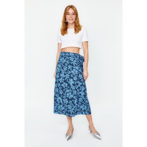 Trendyol Blue Floral Patterned Midi Woven Skirt