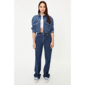 Trendyol Blue Ripped Detailed Oversize Crop Denim Shirt Jacket