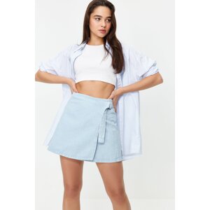 Trendyol Light Blue Buckle Detailed Wrap High Waist Mini Denim Skirt