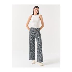 Jimmy Key Black Straight Cut Regular Leg High Waist Patterned Trousers