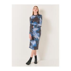 Jimmy Key Blue High Waist Embroidered Sequins Stylish Midi Skirt