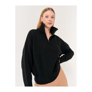 Jimmy Key Black Turtleneck Long Sleeve Zippered Knitwear Sweater