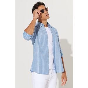 AC&Co / Altınyıldız Classics Men's Blue-White Slim Fit Slim Fit Hidden Button Collar 100% Cotton Striped Shirt
